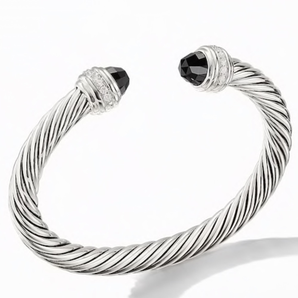 SOLD DY 7MM Black Onyx & Diamond Silver Bracelet